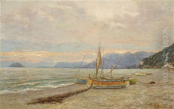 Moored Boats Oil Painting by Vincenzo Loria