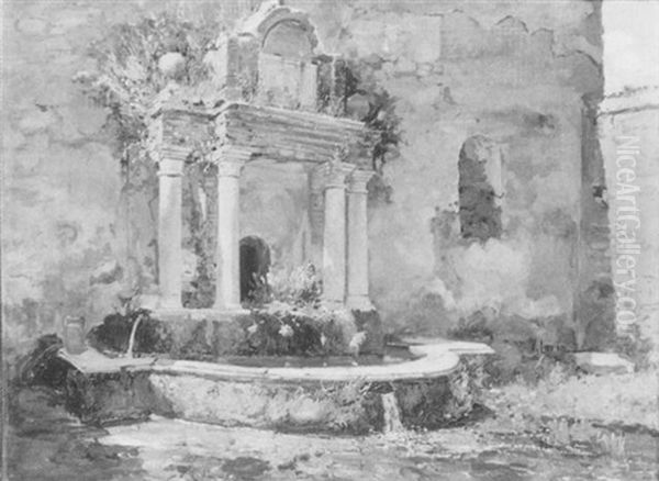 Ein Brunnen In Einem Suditalienischen Kloster Oil Painting by Vincenzo Loria