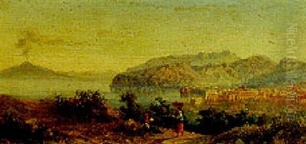 Sorrento With Vesuvius Beyond Oil Painting by Vincenzo Loria