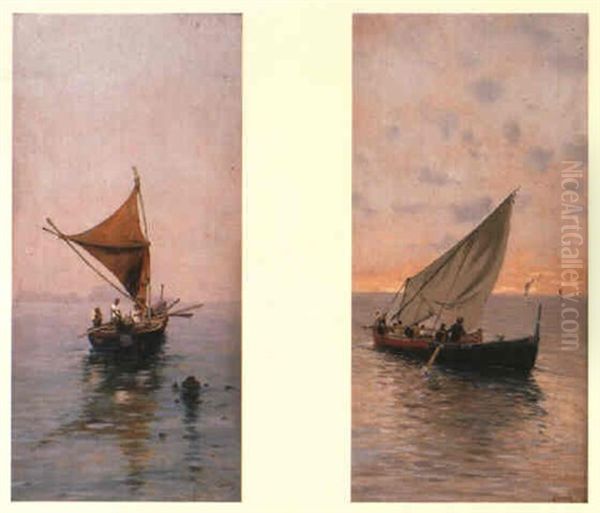 Neapolitan Fishing Boats Oil Painting by Vincenzo Loria