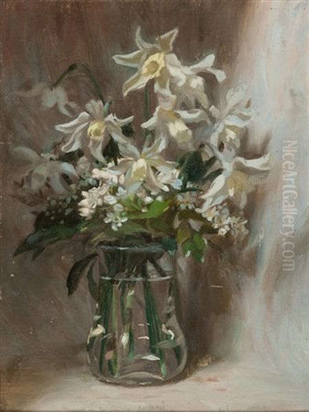 White Lilies In Glass Vase Oil Painting by John Henry Lorimer