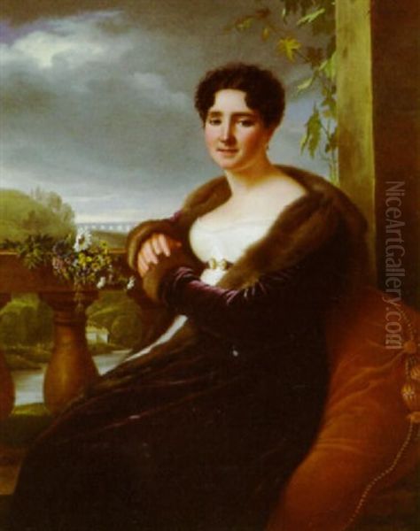 Portrait De La Marquise De Reinepont Dans La Chateau De Saint Privat Oil Painting by Henriette Lorimier