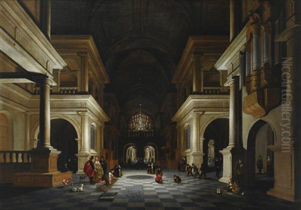 The Interior Of A Renaissance-style Church Oil Painting by Antonie de Lorme