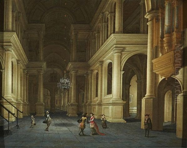 A Renaissance Palace Interior With Elegant Figures Oil Painting by Antonie de Lorme