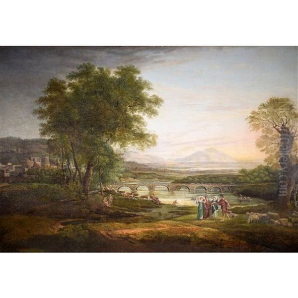 A Renaissance Palace Interior With Elegant Figures Oil Painting by Claude Lorrain