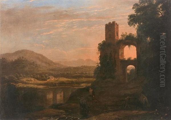 Vue De La Vallee De L'aniene Pres De Tivoli Avec Un Arc Oil Painting by Claude Lorrain