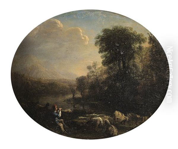 Shepherd In An Italian Landscape Near A River Oil Painting by Claude Lorrain