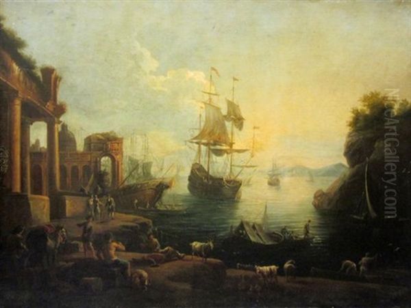 A Southern Port Oil Painting by Claude Lorrain