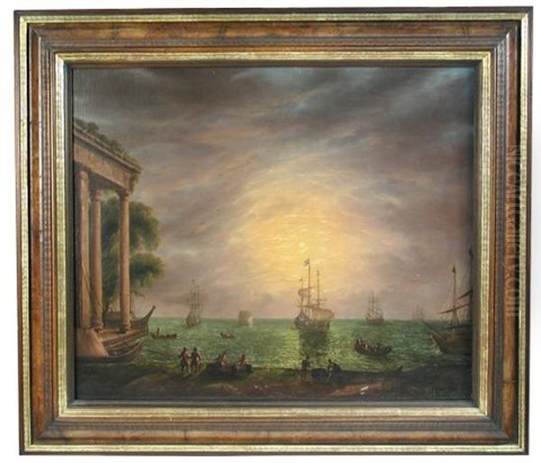 Mediterranean Sea Port At Sunset Oil Painting by Claude Lorrain