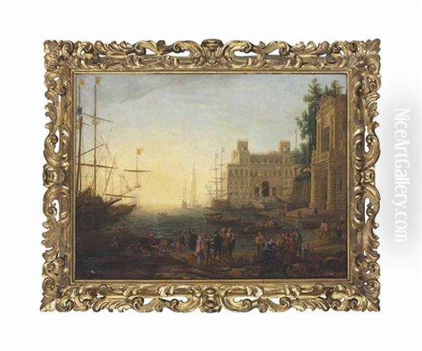 A Capriccio Of A Mediterranean Port With The Villa Medici Oil Painting by Claude Lorrain