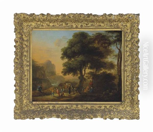 A Wooded Landscape With Peasants And Children Dancing Oil Painting by Claude Lorrain