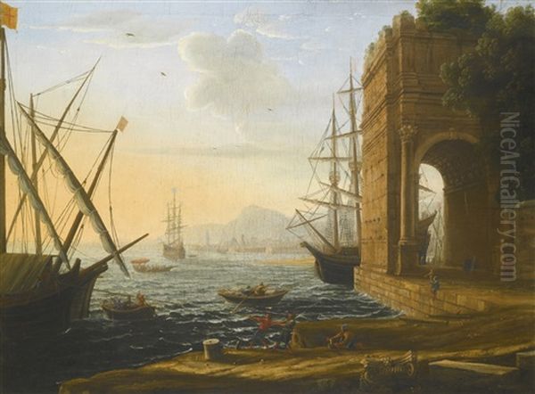 A Mediterranean Seaport Oil Painting by Claude Lorrain