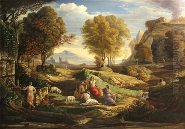 A Classical Landscape With Maidens And A Goatherd Oil Painting by Claude Lorrain