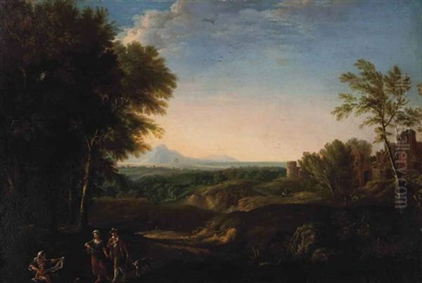 Pastoral Landscape With Travellers Alongside A Path Oil Painting by Claude Lorrain