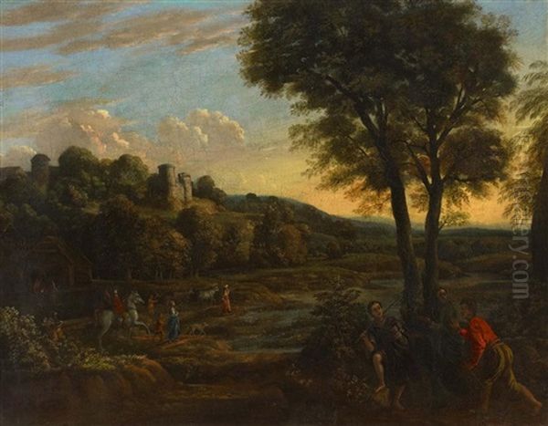 Weite Landschaft Mit Jagdgesellschaft Oil Painting by Claude Lorrain