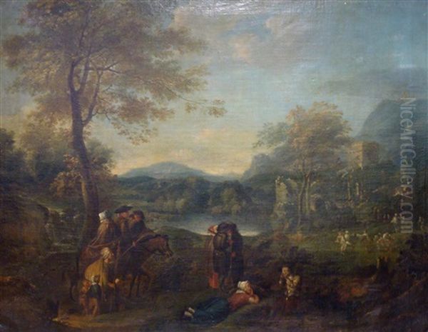 Untitled-landscape With Travelling Figures Oil Painting by Claude Lorrain