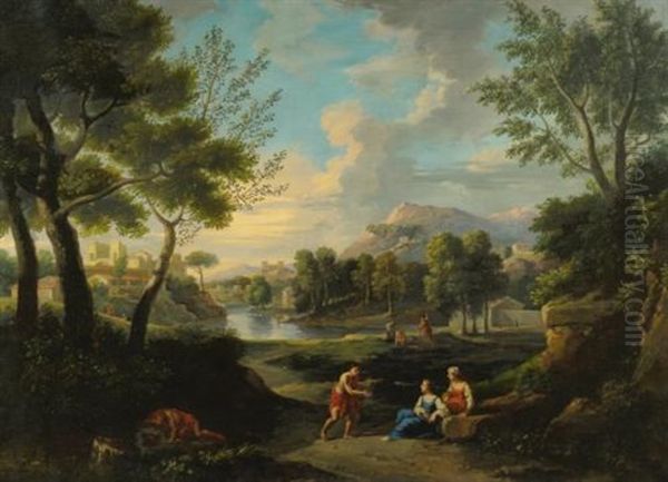 Figures Resting In A Landscape Oil Painting by Claude Lorrain