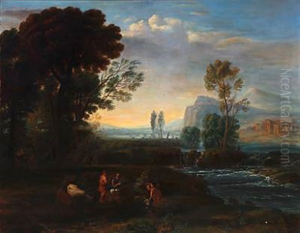 Southern Landscape With Shepherds And Their Cattle Oil Painting by Claude Lorrain