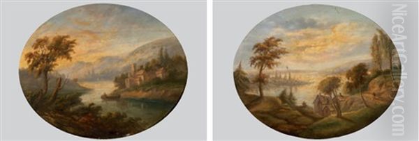 Flusslandschaft Mit Hausern Und Figurenstaffage (+ Another; Pair) Oil Painting by Claude Lorrain