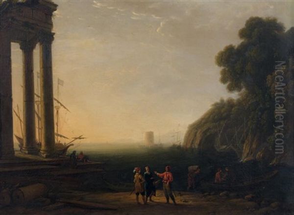 Personnages Dans Un Paysage Mediterraneen Oil Painting by Claude Lorrain