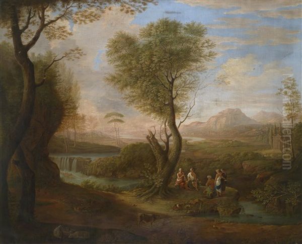 Weite Kustenlandschaft Mit Antikisierender Figurenstaffage Oil Painting by Claude Lorrain