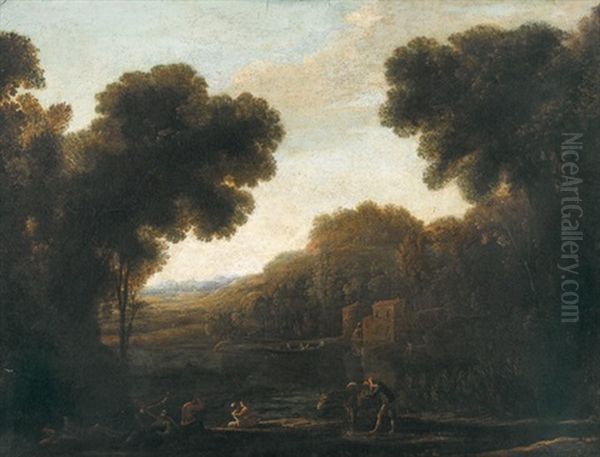 Idyllische Landschaft Mit Fluss Und Staffage Oil Painting by Claude Lorrain