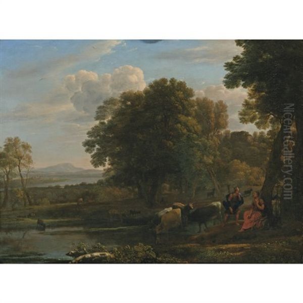 An Evening Landscape With Mercury And Battus Oil Painting by Claude Lorrain