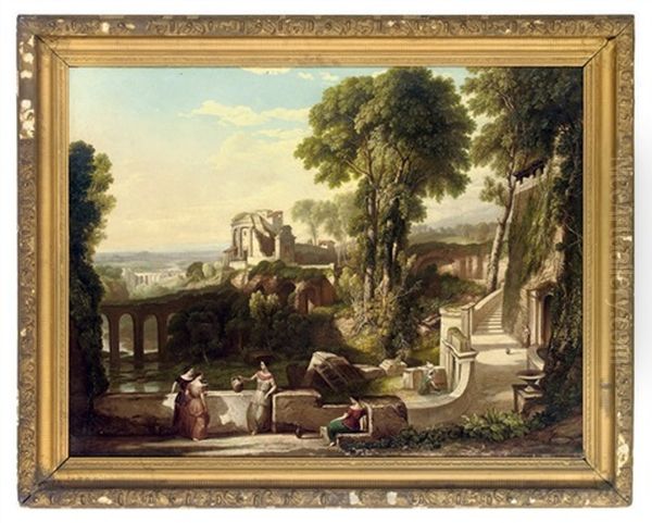 Figures In An Italian Capriccio Oil Painting by Claude Lorrain