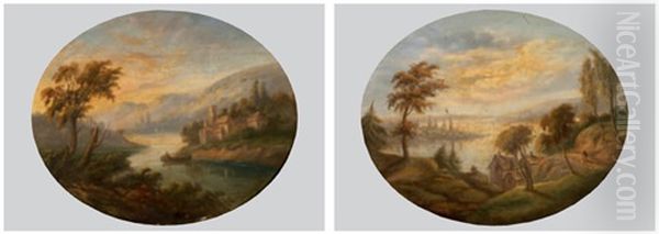 Flusslandschaften Mit Hausern Und Figurenstaffage (pair) Oil Painting by Claude Lorrain