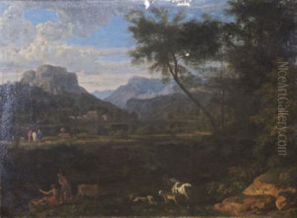 A Classical Southern Landscape With Figures And Animals Oil Painting by Claude Lorrain