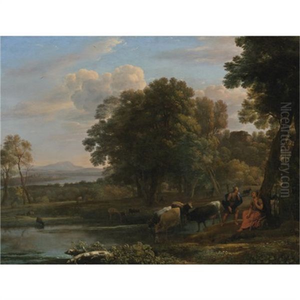 An Evening Landscape With Mercury And Battus Oil Painting by Claude Lorrain