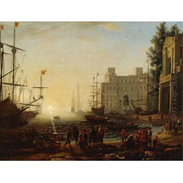 Bustling Port With The Villa Medici Oil Painting by Claude Lorrain