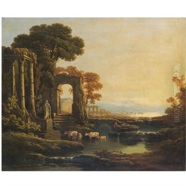 An Extensive River Landscape With Classical Ruins Oil Painting by Claude Lorrain