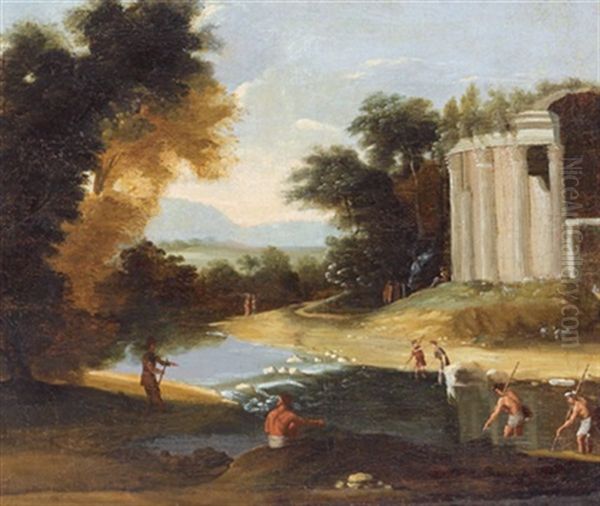 Landschaft Mit Einem Tempel Oil Painting by Claude Lorrain