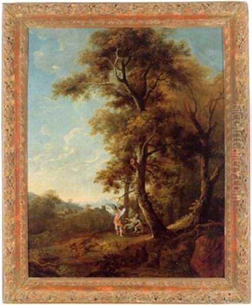 Bewaldete Landschaft Mit Abraham Und Dem Engel Oil Painting by Claude Lorrain