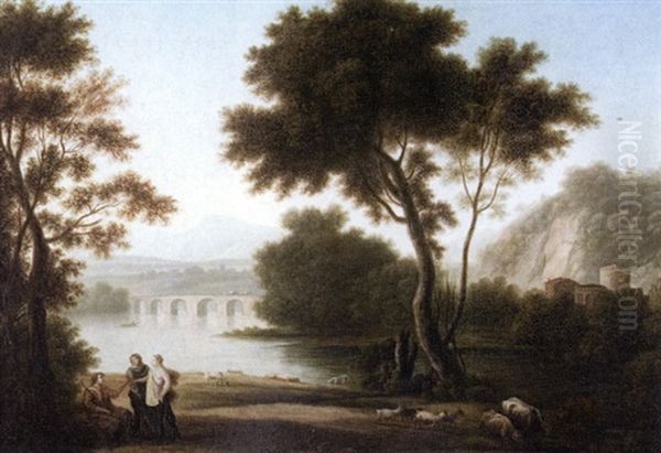 Arcadian Landscape With Figures Oil Painting by Claude Lorrain