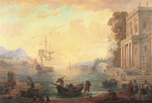 Scene De Port Au Soleil Couchant Oil Painting by Claude Lorrain