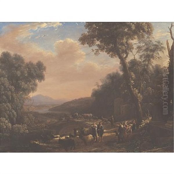 Pastoral Landscape With Huntsmen Oil Painting by Claude Lorrain