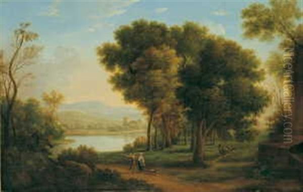 Arkadische Flusslandschaft Mit Figurenstaffage Oil Painting by Claude Lorrain