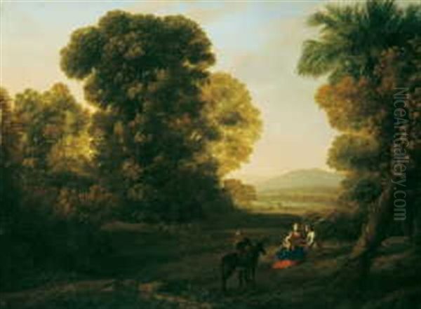 Bewaldete Landschaft Mit Der Rast Der Heiligen Familie Oil Painting by Claude Lorrain