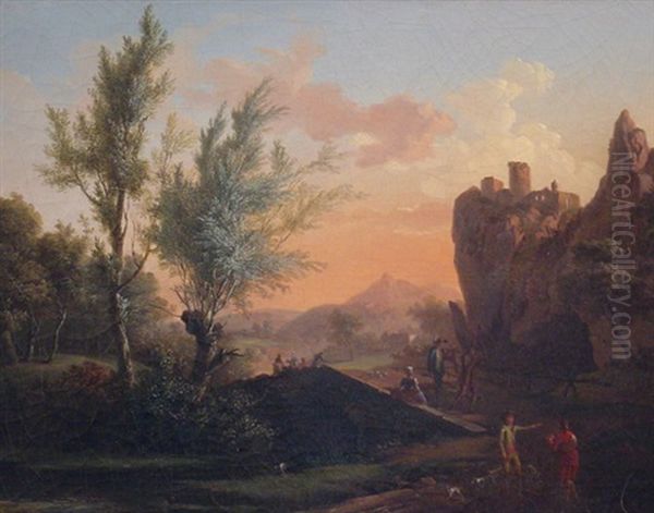 Pastoral Landscape With Figures: Twilight Oil Painting by Claude Lorrain