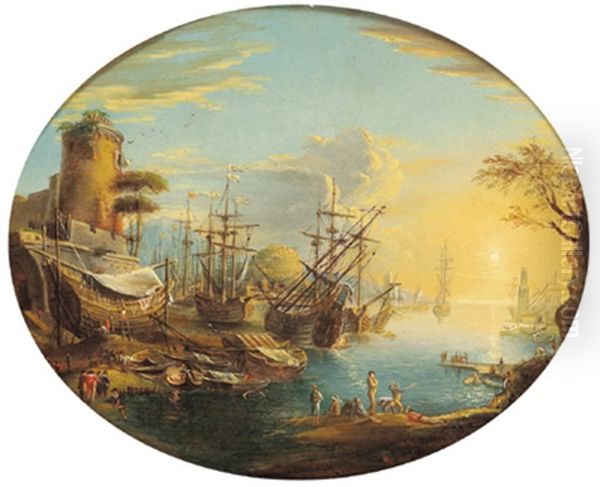 Hafenszene Mit Fischern Im Vordergrund Oil Painting by Claude Lorrain