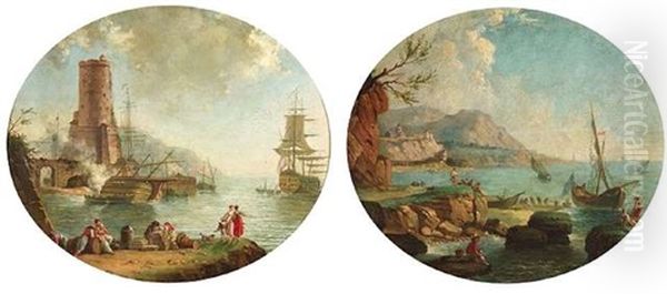 Idealer Mittelmeerhafen (+ Another, Similar; Pair) Oil Painting by Claude Lorrain