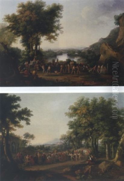 The Olympics:  A Wooded Landscape With Athletes Boxing Oil Painting by Claude Lorrain