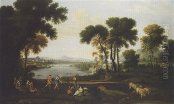 An Arcadian Landscape With The Marriage Of Isaac And Rebekah Oil Painting by Claude Lorrain