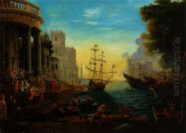 Havn Med St. Ursulas Indskibning Oil Painting by Claude Lorrain