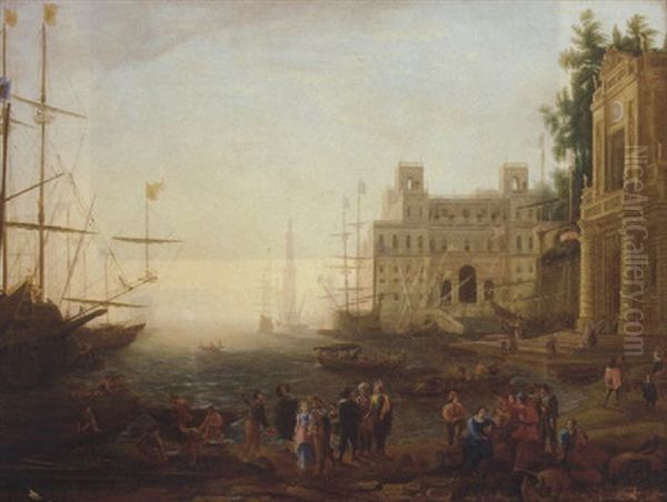 A Capriccio Of A Mediterranean Port With The Villa Medici Oil Painting by Claude Lorrain