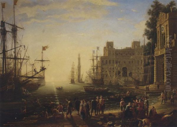 A Capriccio Of A Mediterranean Port With The Villa Medici Oil Painting by Claude Lorrain