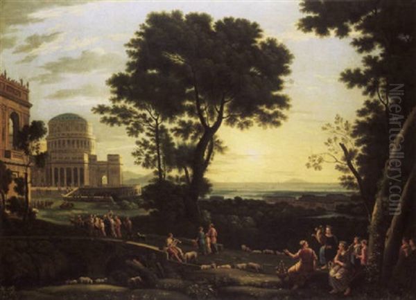 A View Of Delphi With A Procession Crossing A Bridge Oil Painting by Claude Lorrain