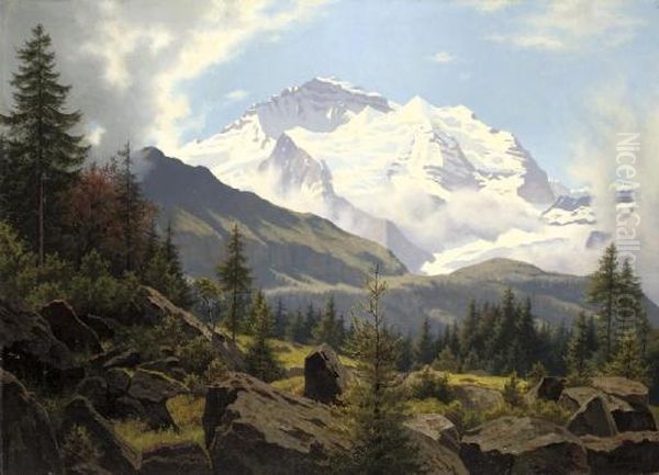 Jungfrau And Silberhorn From The North West Oil Painting by Wilhelm Bernhard Benteli